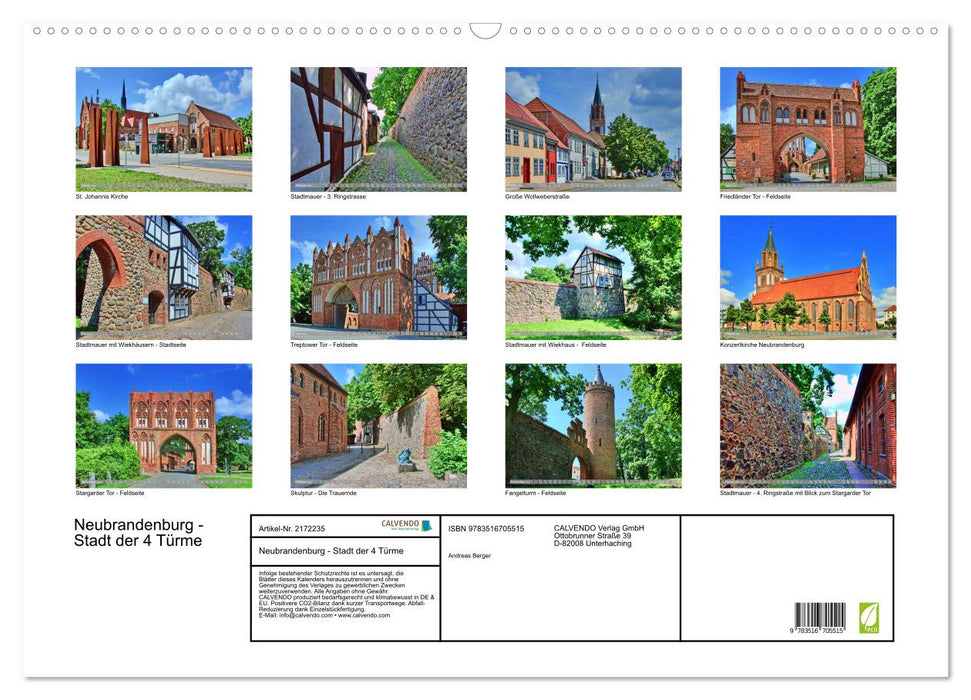 Neubrandenburg - Stadt der 4 Türme (CALVENDO Wandkalender 2026)