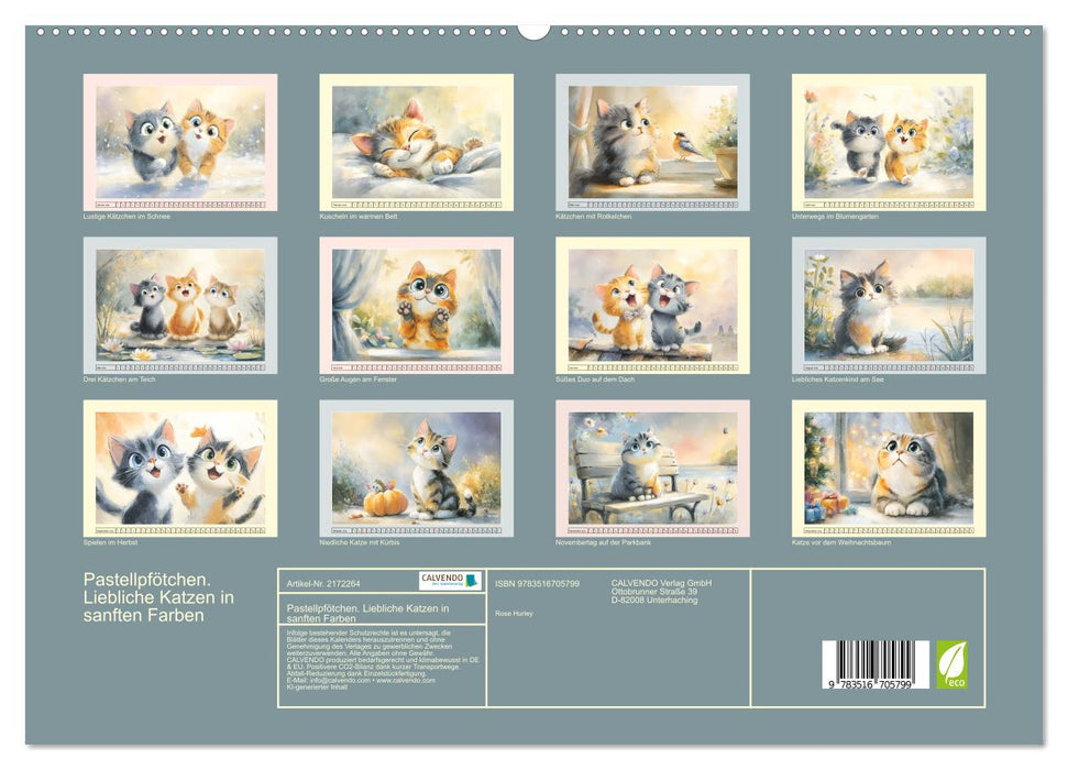 Pastellpfötchen. Liebliche Katzen in sanften Farben (CALVENDO Premium Wandkalender 2026)