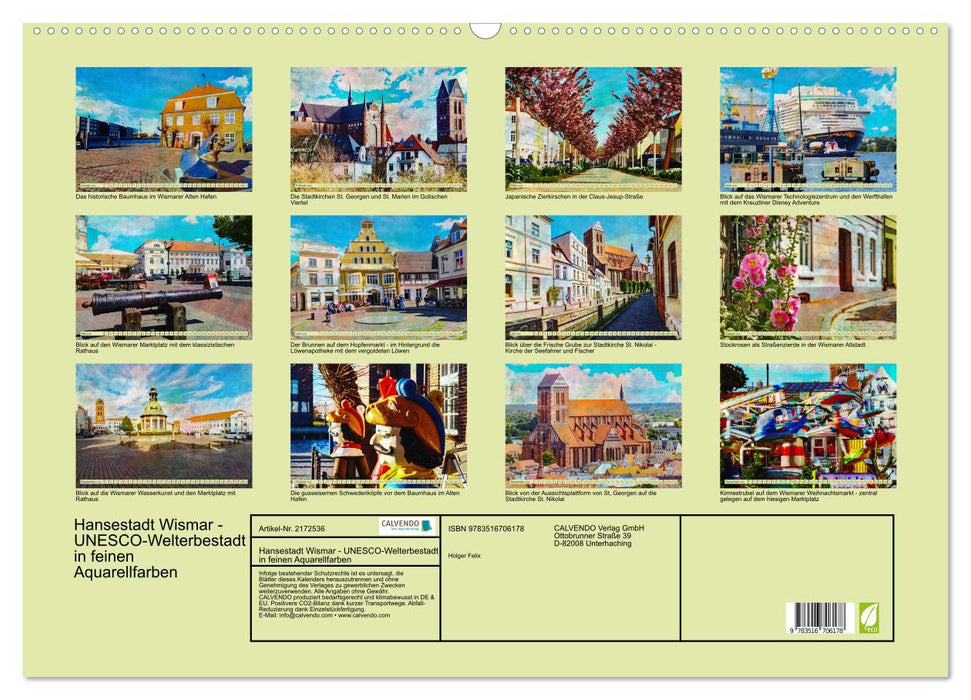 Hansestadt Wismar - UNESCO-Welterbestadt in feinen Aquarellfarben (CALVENDO Wandkalender 2026)