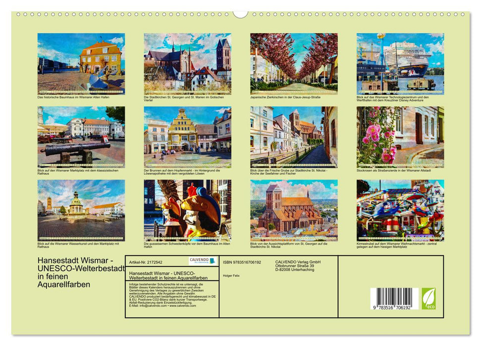 Hansestadt Wismar - UNESCO-Welterbestadt in feinen Aquarellfarben (CALVENDO Premium Wandkalender 2026)
