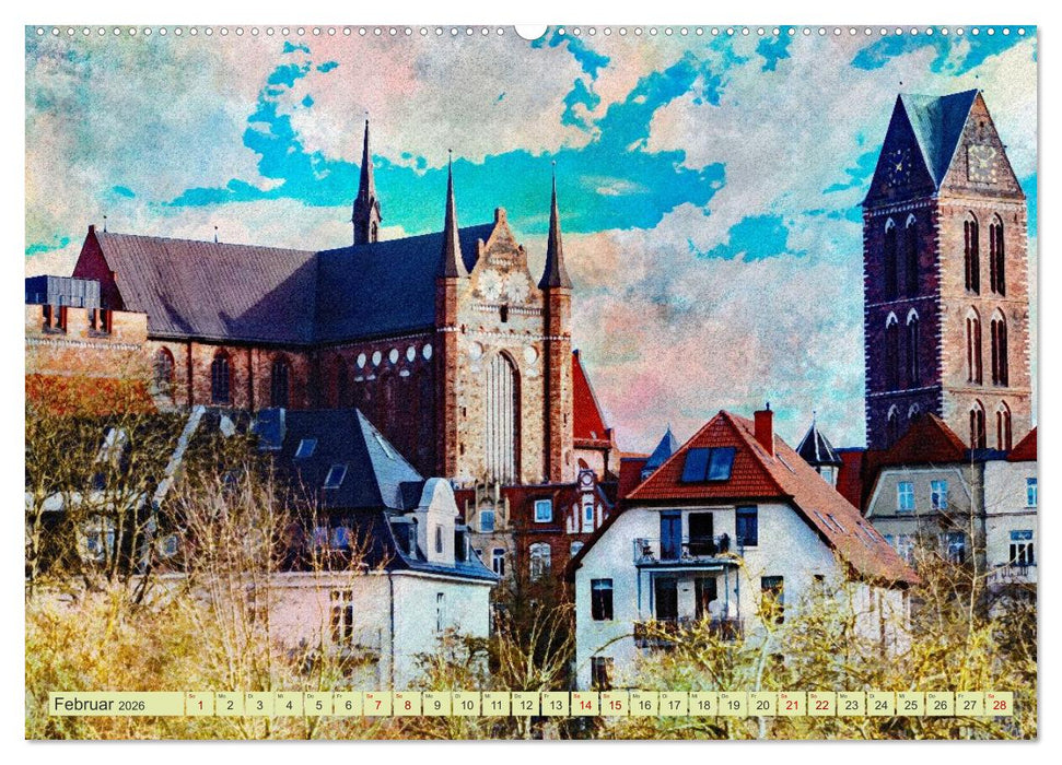 Hansestadt Wismar - UNESCO-Welterbestadt in feinen Aquarellfarben (CALVENDO Premium Wandkalender 2026)