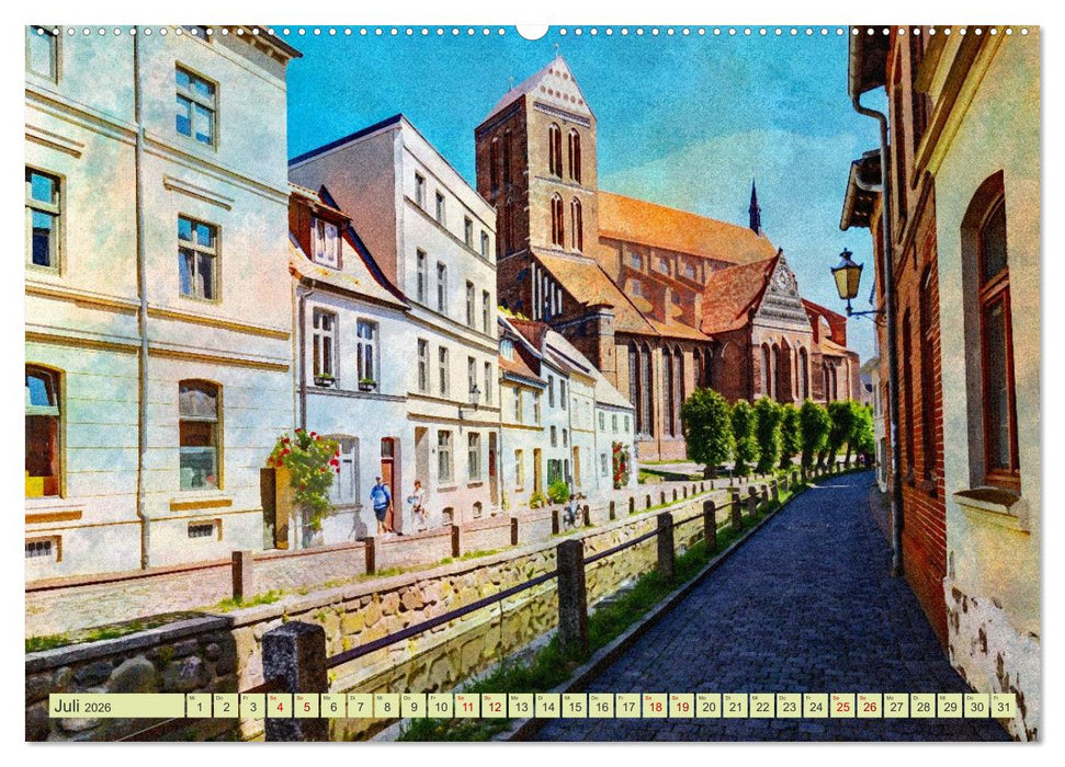 Hansestadt Wismar - UNESCO-Welterbestadt in feinen Aquarellfarben (CALVENDO Premium Wandkalender 2026)