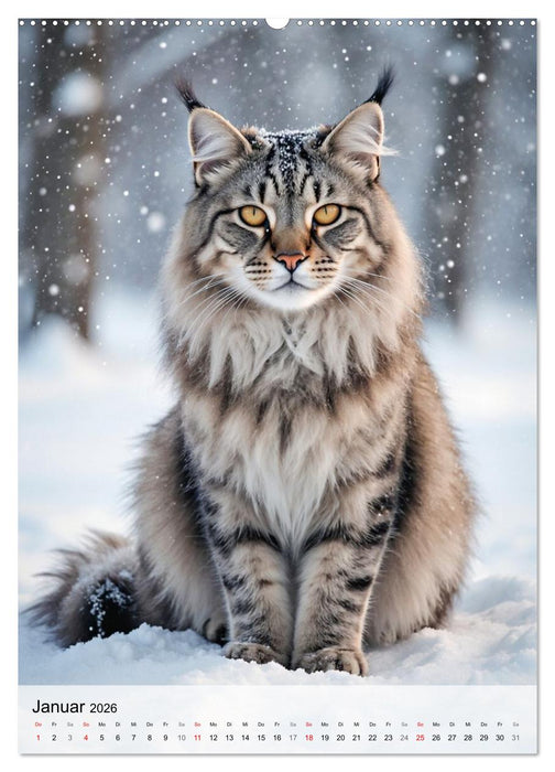 Maine Coon Kalender - Majestätische Katzen in der Natur (CALVENDO Premium Wandkalender 2026)
