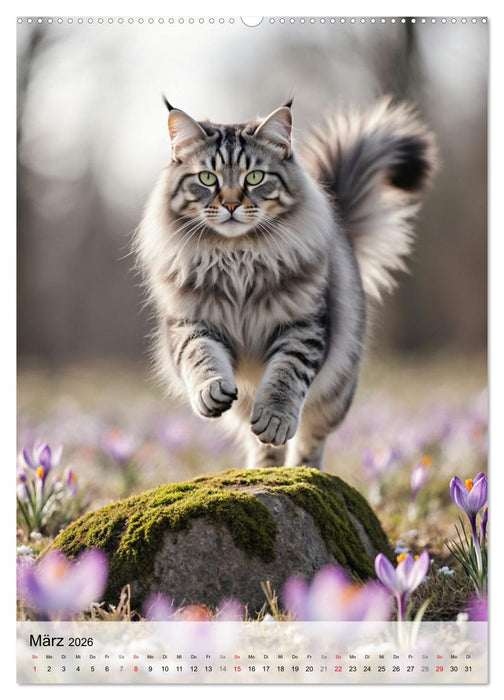 Maine Coon Kalender - Majestätische Katzen in der Natur (CALVENDO Premium Wandkalender 2026)