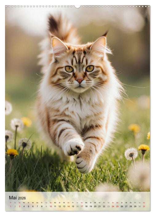 Maine Coon Kalender - Majestätische Katzen in der Natur (CALVENDO Premium Wandkalender 2026)