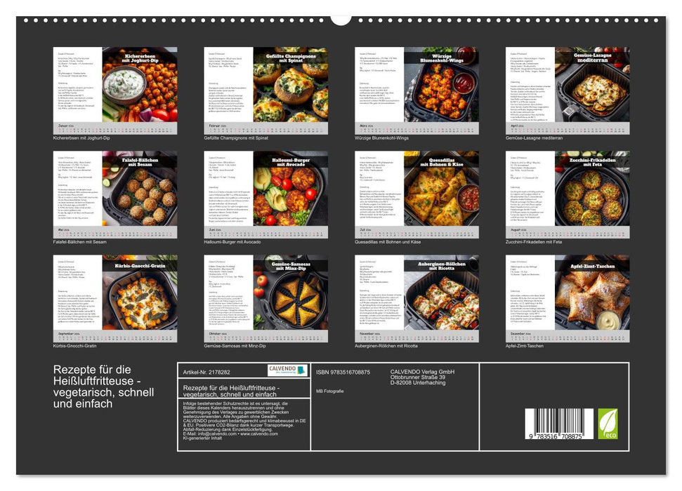 Rezepte für die Heißluftfritteuse - vegetarisch, schnell und einfach (CALVENDO Premium Wandkalender 2026)