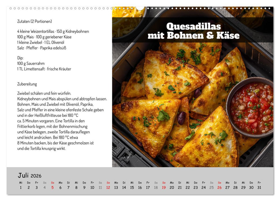 Rezepte für die Heißluftfritteuse - vegetarisch, schnell und einfach (CALVENDO Premium Wandkalender 2026)