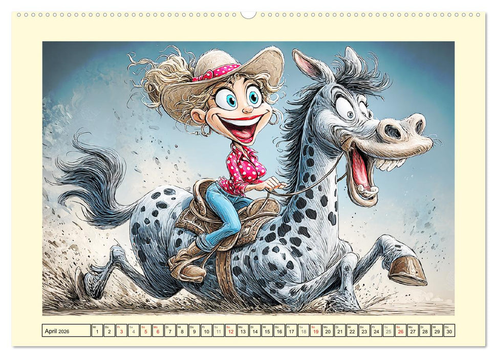 Wiehern garantiert. Der verrückte Pferde-Cartoon-Spaß (CALVENDO Premium Wandkalender 2026)