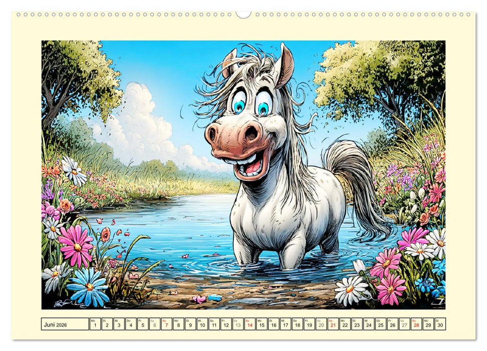 Wiehern garantiert. Der verrückte Pferde-Cartoon-Spaß (CALVENDO Premium Wandkalender 2026)