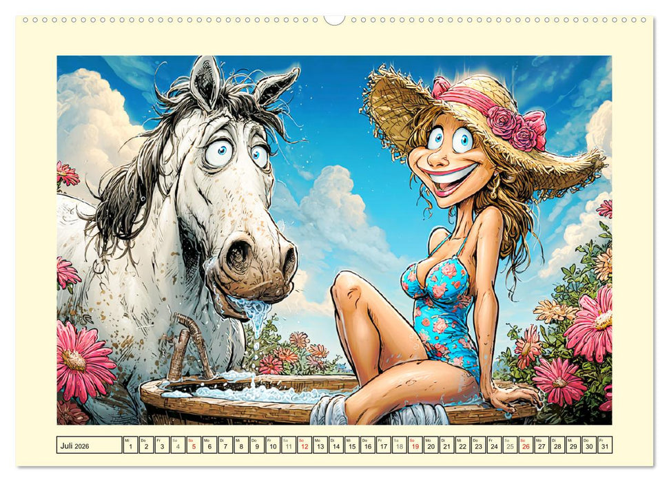 Wiehern garantiert. Der verrückte Pferde-Cartoon-Spaß (CALVENDO Premium Wandkalender 2026)