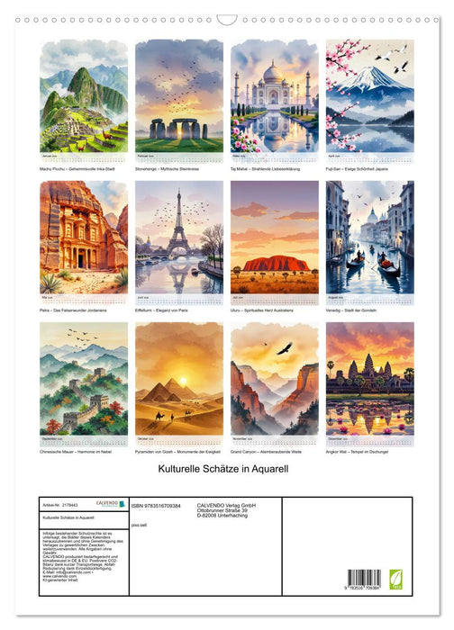Kulturelle Schätze in Aquarell (CALVENDO Wandkalender 2026)