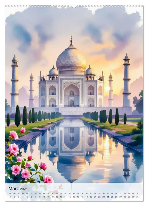 Kulturelle Schätze in Aquarell (CALVENDO Wandkalender 2026)