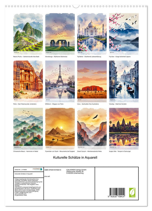 Kulturelle Schätze in Aquarell (CALVENDO Premium Wandkalender 2026)