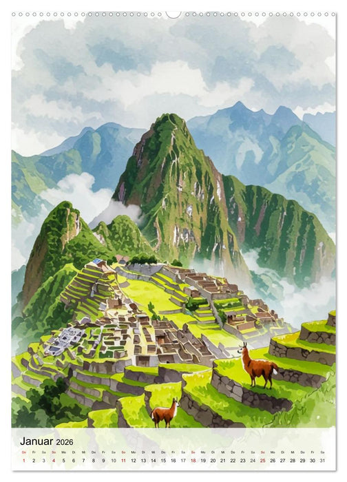 Kulturelle Schätze in Aquarell (CALVENDO Premium Wandkalender 2026)