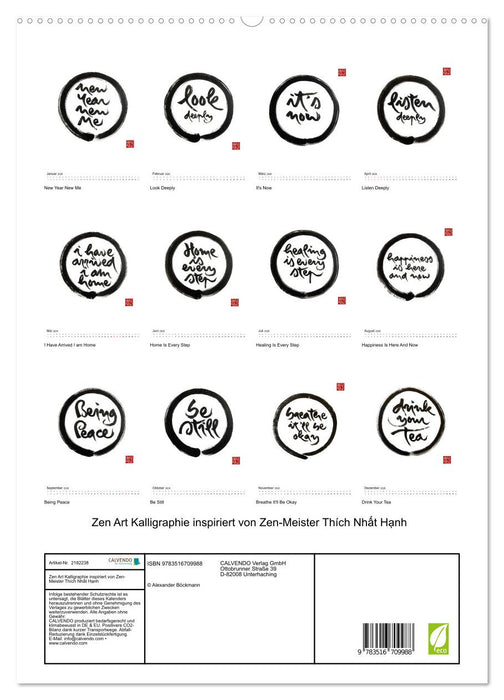 Zen Art Kalligraphie inspiriert von Zen-Meister Thích Nhất Hạnh (CALVENDO Premium Wandkalender 2026)