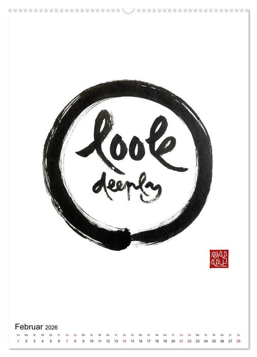 Zen Art Kalligraphie inspiriert von Zen-Meister Thích Nhất Hạnh (CALVENDO Premium Wandkalender 2026)