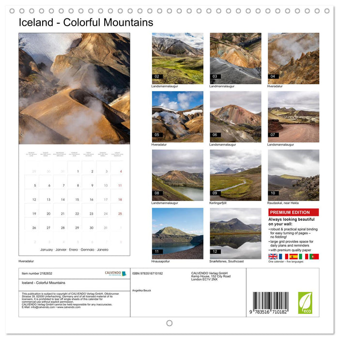 Iceland - Colorful Mountains (CALVENDO Monthly Calendar 2026)