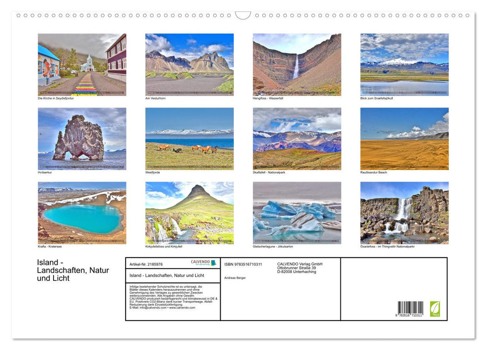 Island - Landschaften, Natur und Licht (CALVENDO Wandkalender 2026)