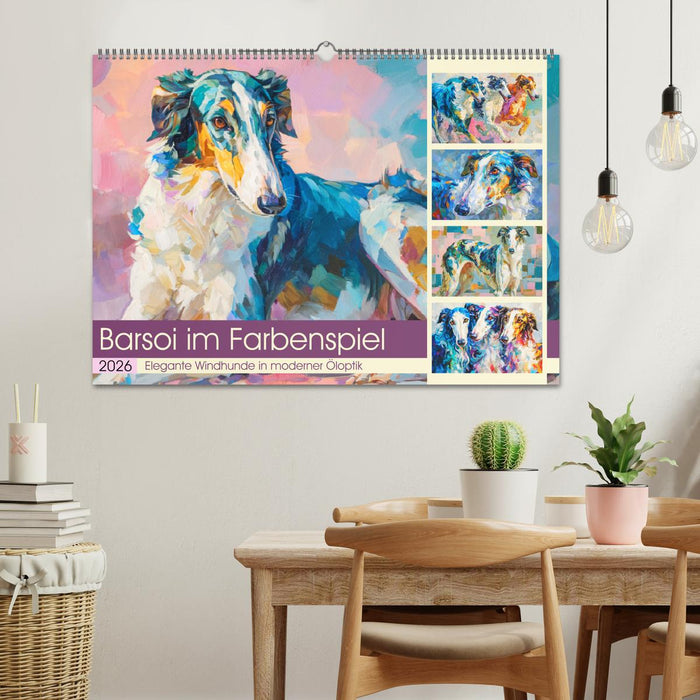 Barsoi im Farbenspiel. Elegante Windhunde in moderner Öloptik (CALVENDO Wandkalender 2026)