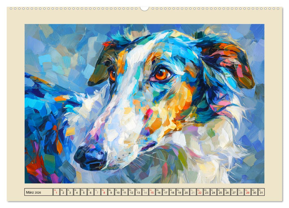 Barsoi im Farbenspiel. Elegante Windhunde in moderner Öloptik (CALVENDO Wandkalender 2026)