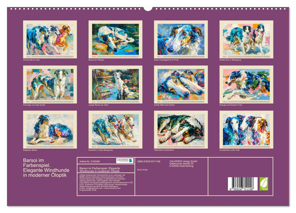Barsoi im Farbenspiel. Elegante Windhunde in moderner Öloptik (CALVENDO Premium Wandkalender 2026)