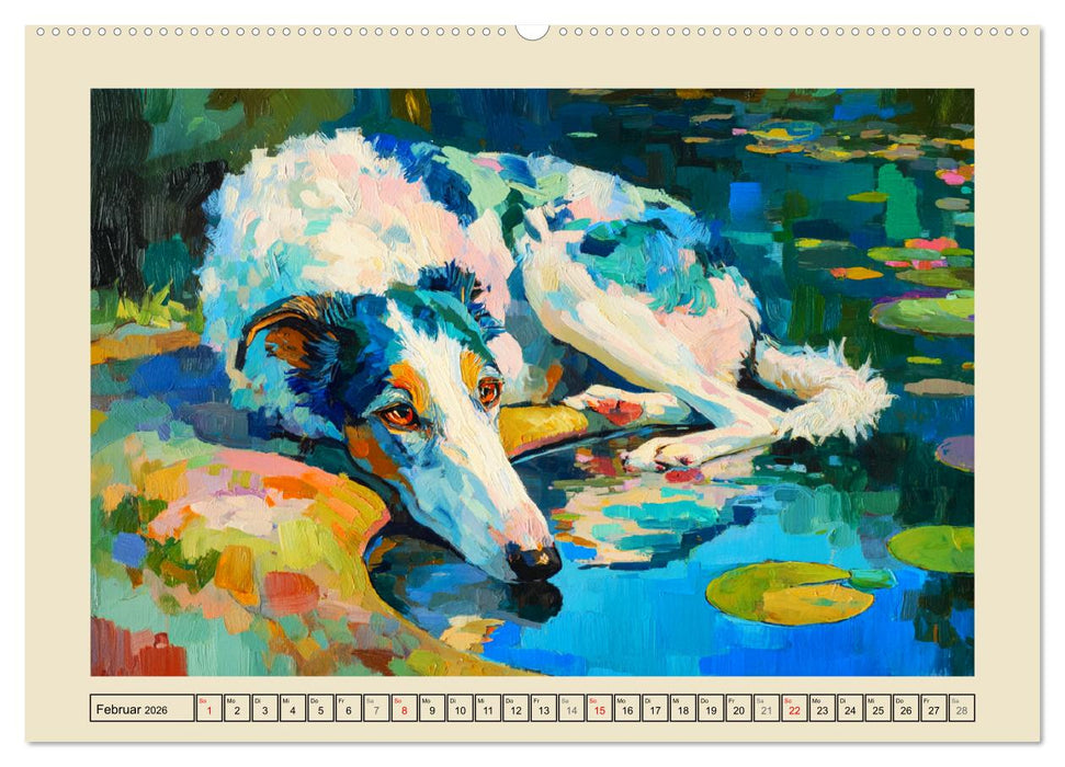 Barsoi im Farbenspiel. Elegante Windhunde in moderner Öloptik (CALVENDO Premium Wandkalender 2026)