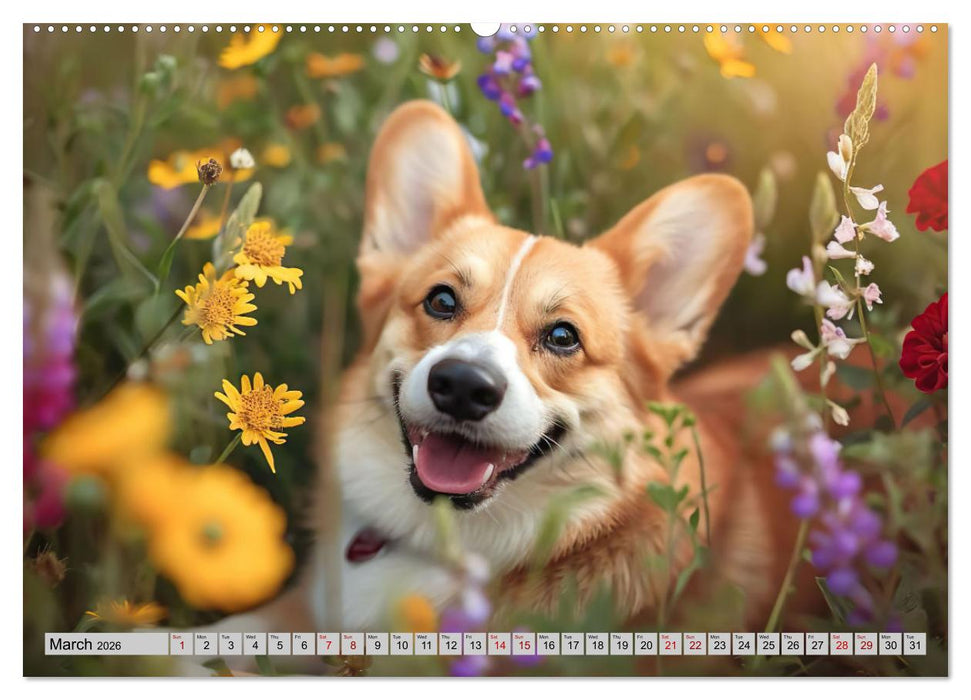 Corgis in Bloom (CALVENDO Premium-Calendar 2026)