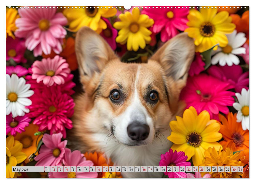 Corgis in Bloom (CALVENDO Premium-Calendar 2026)