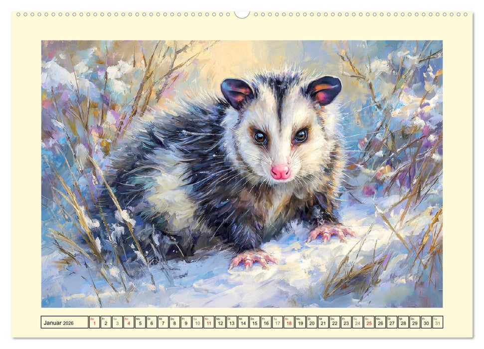 Opossums. Faszinierende Beutelratten in Öloptik (CALVENDO Wandkalender 2026)