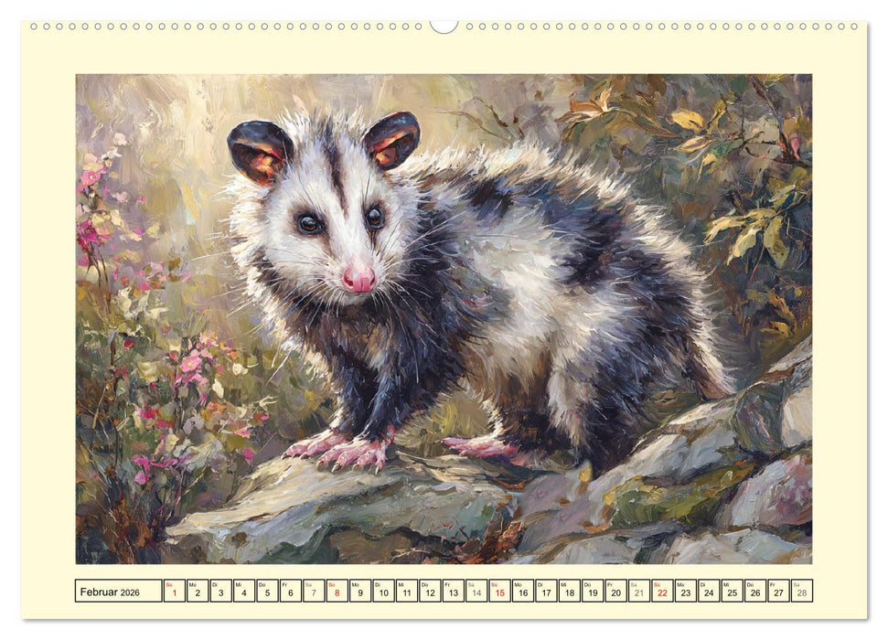 Opossums. Faszinierende Beutelratten in Öloptik (CALVENDO Wandkalender 2026)