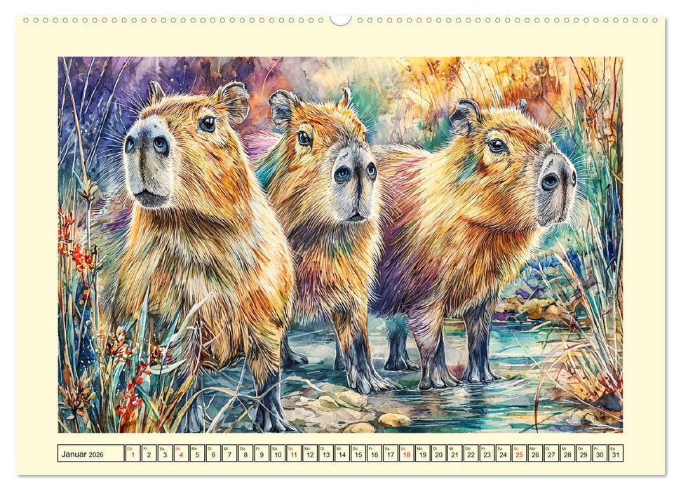 Wasserschweine. Bezaubernde Capybaras in der Natur (CALVENDO Wandkalender 2026)