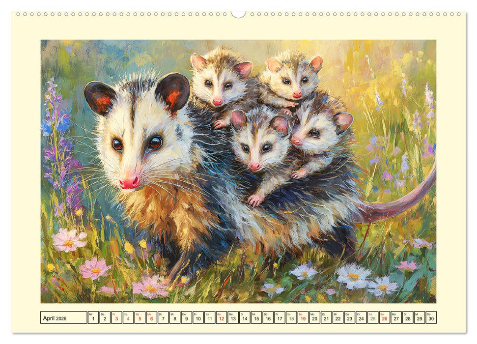 Opossums. Faszinierende Beutelratten in Öloptik (CALVENDO Premium Wandkalender 2026)