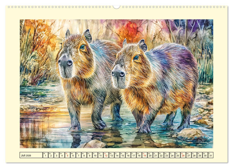 Wasserschweine. Bezaubernde Capybaras in der Natur (CALVENDO Premium Wandkalender 2026)