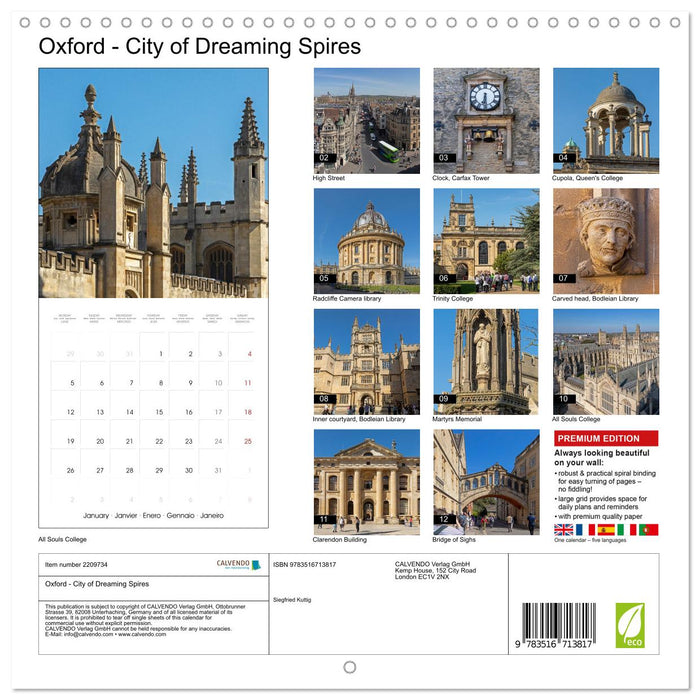 Oxford - City of Dreaming Spires (CALVENDO Monthly Calendar 2026)