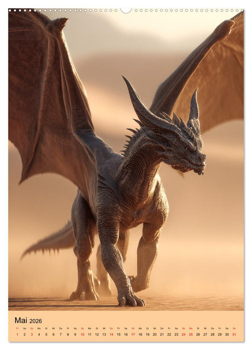Drachen Kalender - ein Jahr mit mystischen Fabelwesen (CALVENDO Wandkalender 2026)