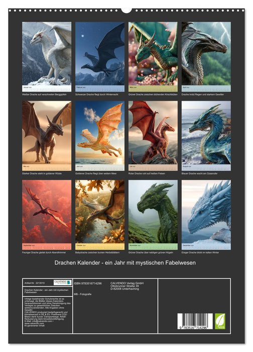 Drachen Kalender - ein Jahr mit mystischen Fabelwesen (CALVENDO Premium Wandkalender 2026)