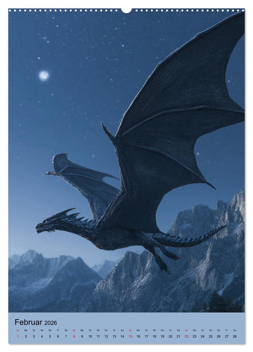 Drachen Kalender - ein Jahr mit mystischen Fabelwesen (CALVENDO Premium Wandkalender 2026)