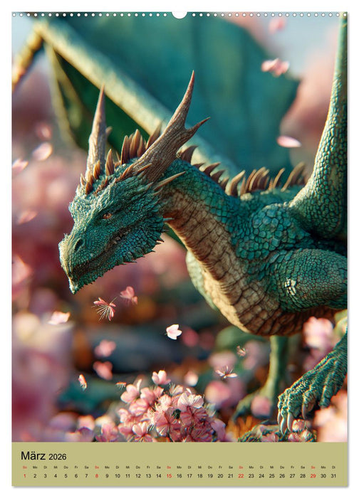Drachen Kalender - ein Jahr mit mystischen Fabelwesen (CALVENDO Premium Wandkalender 2026)