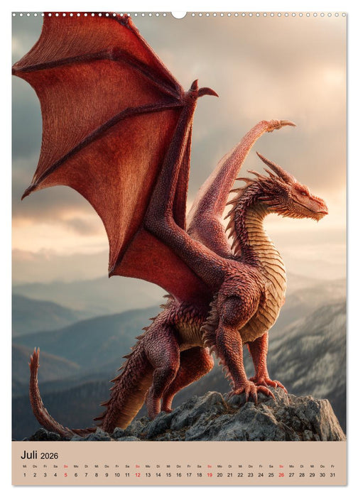 Drachen Kalender - ein Jahr mit mystischen Fabelwesen (CALVENDO Premium Wandkalender 2026)