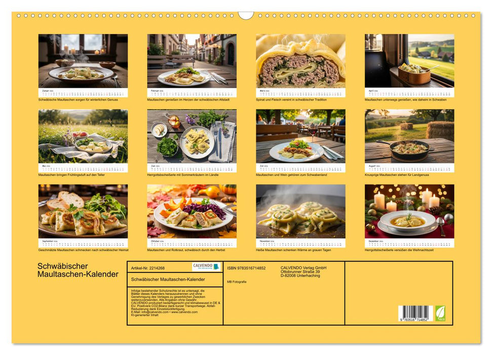 Schwäbischer Maultaschen-Kalender (CALVENDO Wandkalender 2026)