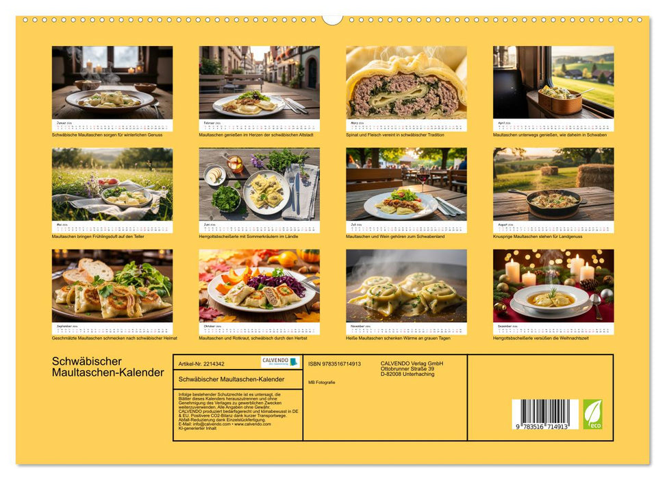 Schwäbischer Maultaschen-Kalender (CALVENDO Premium Wandkalender 2026)
