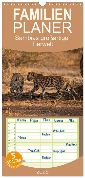 Sambias großartige Tierwelt (CALVENDO Familienplaner 2026)