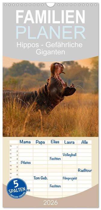Hippos - Gefährliche Giganten (CALVENDO Familienplaner 2026)