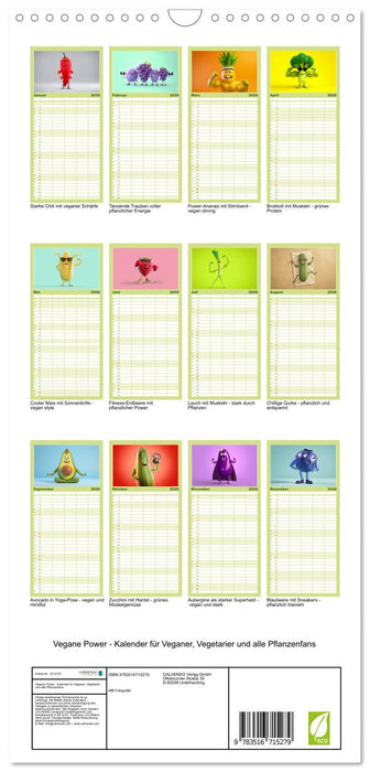 Vegane Power - Kalender für Veganer, Vegetarier und alle Pflanzenfans (CALVENDO Familienplaner 2026)