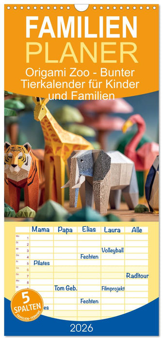 Origami Zoo - Bunter Tierkalender für Kinder und Familien (CALVENDO Familienplaner 2026)