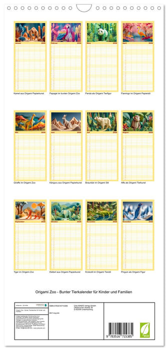 Origami Zoo - Bunter Tierkalender für Kinder und Familien (CALVENDO Familienplaner 2026)