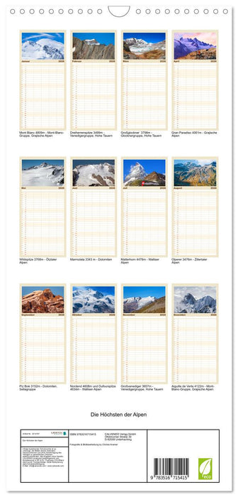 Die Höchsten der Alpen (CALVENDO Familienplaner 2026)