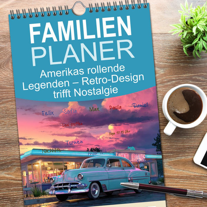 Amerikas rollende Legenden – Retro-Design trifft Nostalgie (CALVENDO Familienplaner 2026)