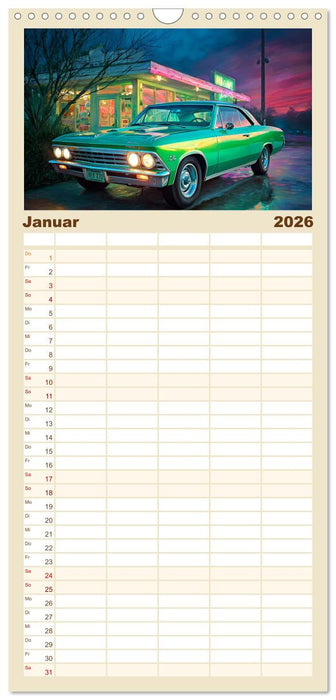 Amerikas rollende Legenden – Retro-Design trifft Nostalgie (CALVENDO Familienplaner 2026)