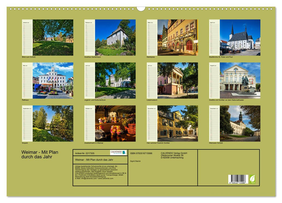 Weimar - Mit Plan durch das Jahr (CALVENDO Wandkalender 2026)
